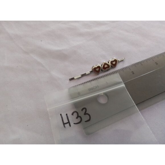 Vintage Heart-Shaped Red & Silver Hair Clip Bobby Pin With Triple Heart Design - Picture 3 of 3